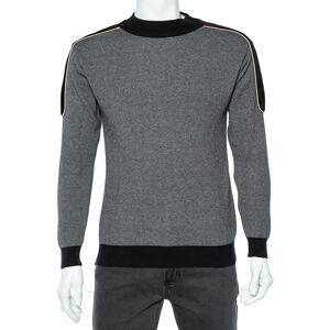 Balmain Grey Wool Knit Contrast Velvet Trim Sweater S  - Gender: male