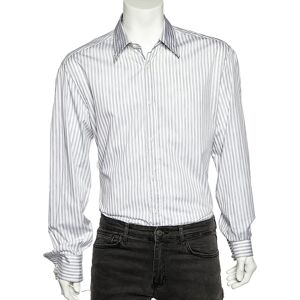 Brunello Cucinelli White & Grey Striped Cotton Basic Fit Shirt XXXL  - Gender: male
