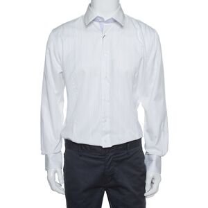 Balmain White Striped Cotton Button Front Slim Fit Two Ply Shirt L  - Gender: male