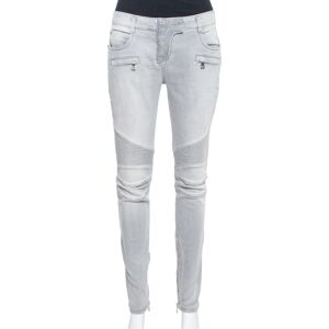 Balmain Grey Denim Quilted Detail Skinny Jeans M  - Gender: female