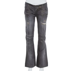 Balmain Black & Metallic Gold Denim Paneled Distressed Bootcut Jeans S  - Gender: female