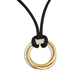 Cartier Trinity Diamond 18K Three Tone Gold Black Cord Pendant Necklace  - Gender: female