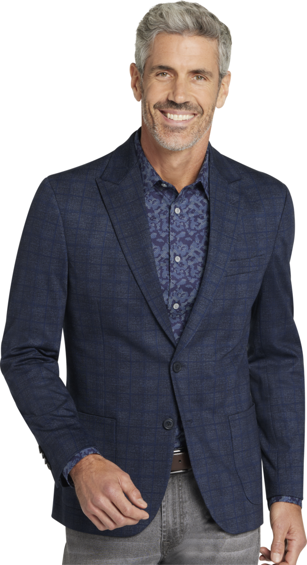 Awearness Kenneth Cole Men's Slim Fit Peak Lapel Windowpane Knit Sport Coat Navy Windowpane - Size: 38 Long - Navy Windowpane - male