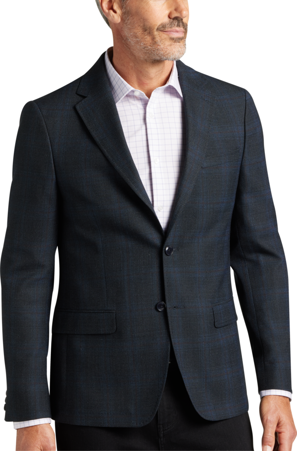 Calvin Klein Men's Slim Fit Sport Coat Navy Plaid - Size: 38 Regular - Navy Blue - male