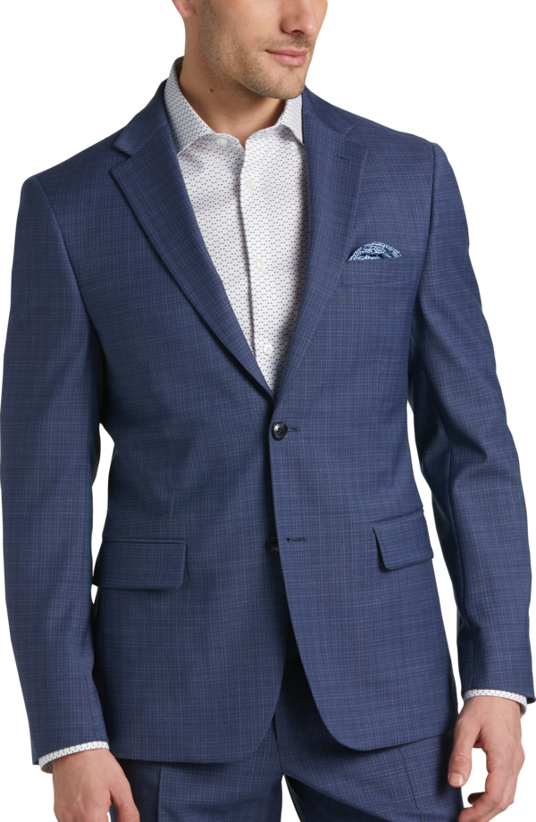 Tommy Hilfiger Big & Tall Modern Fit Men's Suit Separates Jacket Blue Plaid - Size: 60 Regular - Blue - male