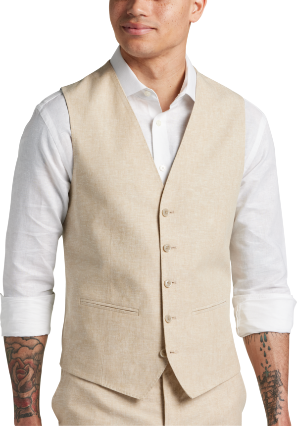 JOE Joseph Abboud Big & Tall Slim Fit Linen Blend Men's Suit Separates Vest Tan Chambray - Size: XLT - Tan Chambray - male