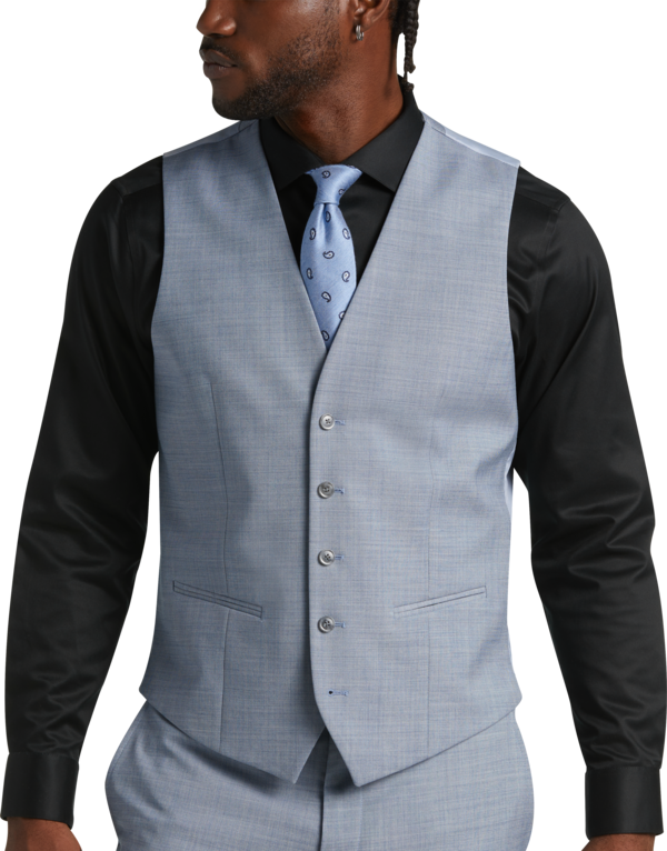 JOE Joseph Abboud Big & Tall Slim Fit Men's Suit Separates Vest Lt Blue Sharkskin - Size: 3XLT - Lt Blue Sharkskin - male