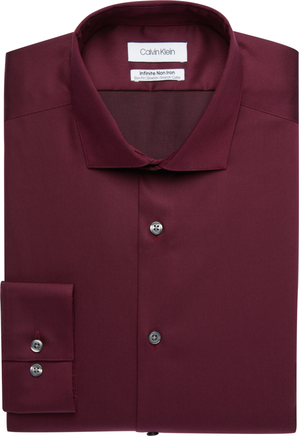 Calvin Klein Men's Infinite Slim Fit Dress Shirt Burgundy Solid - Size: 14 1/2 32/33 - Burgundy Solid - male