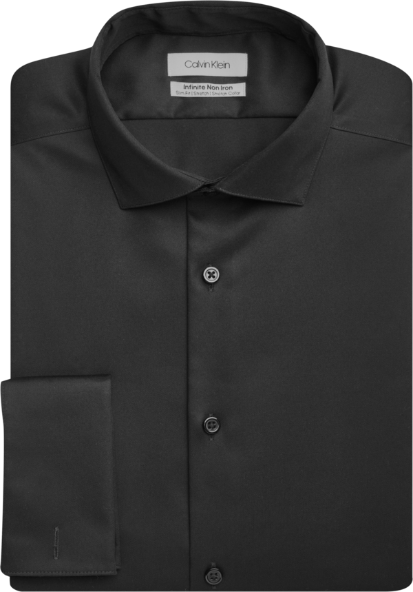 Calvin Klein Men's Infinite Non-Iron Slim Fit Stretch Collar French Cuff Dress Shirt Black Solid - Size: 14 1/2 32/33 - Black - male