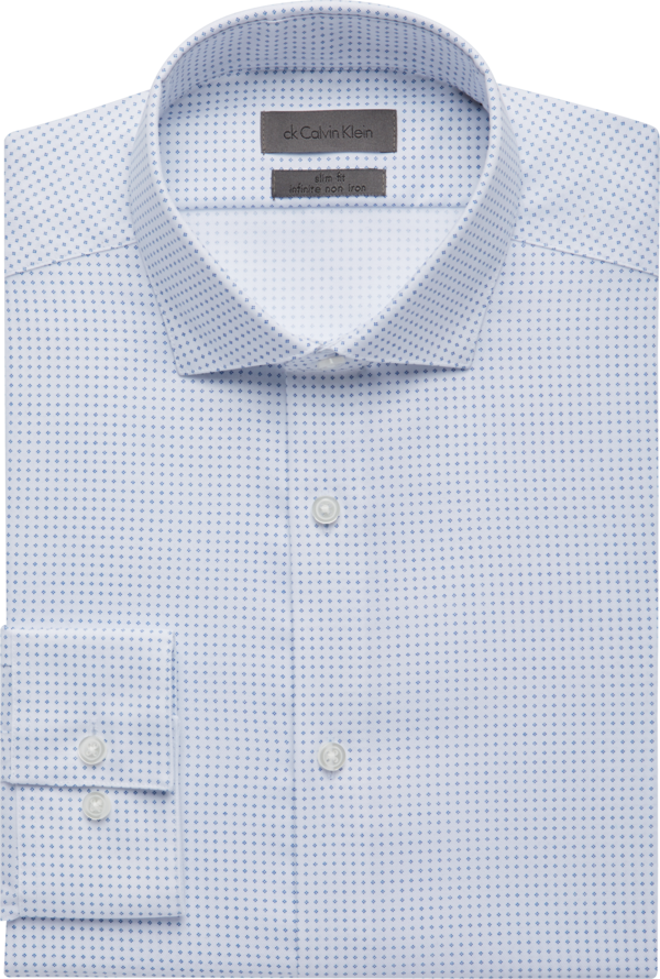 Calvin Klein Men's Slim Fit Dress Shirt Blue Ditsy - Size: 17 32/33 - Blue Ditsy - male