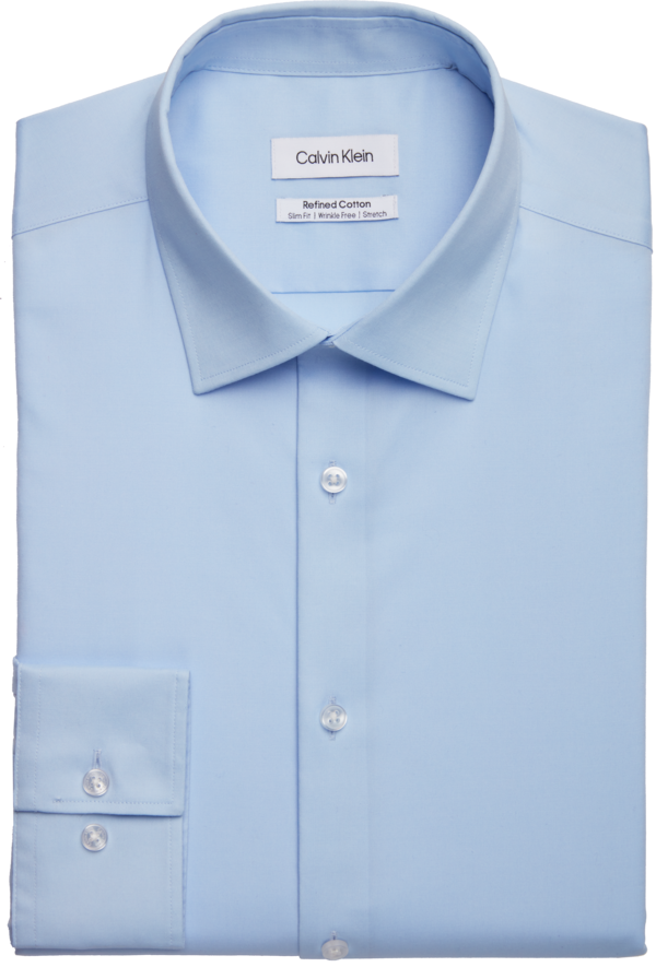 Calvin Klein Men's Refined Cotton Slim Fit Spread Collar Dress Shirt Lt Blue Solid - Size: 14 1/2 32/33 - Lt Blue Solid - male