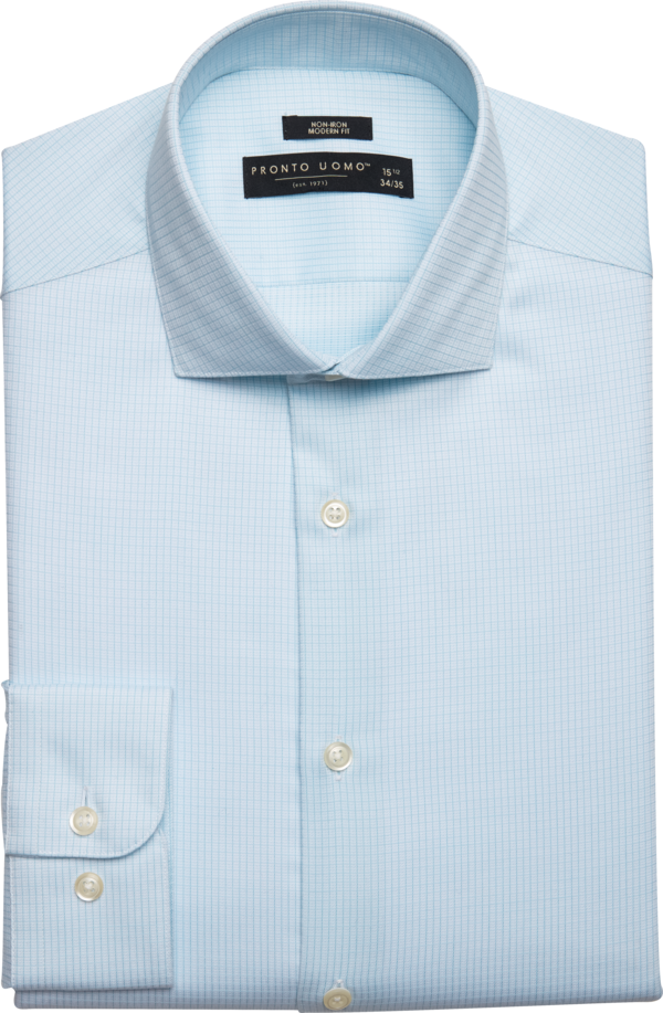 Pronto Uomo Big & Tall Men's Modern Fit Spread Collar Dress Shirt Check Blue Check - Size: 17 36/37 - Only Available at Men's Wearhouse - Blue - male