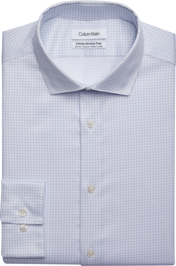 Calvin Klein Men's Slim Fit Spread Collar Twill Dress Shirt Blue Fancy - Size: 14 1/2 32/33 - Blue - male