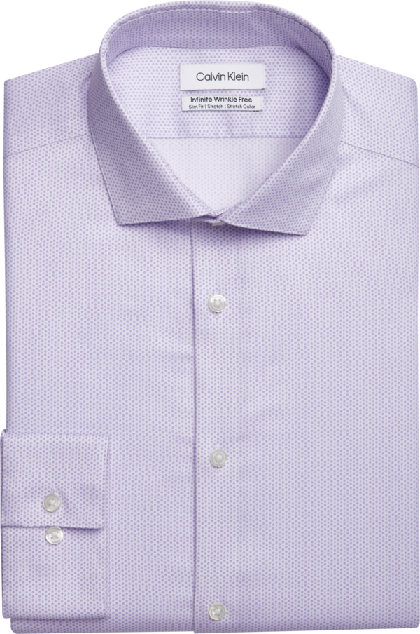 Calvin Klein Men's Infinite Wrinkle FreeSlim Fit Stretch Collar Dress Shirt Lavender Check - Size: 14 1/2 32/33 - Lavender Check - male