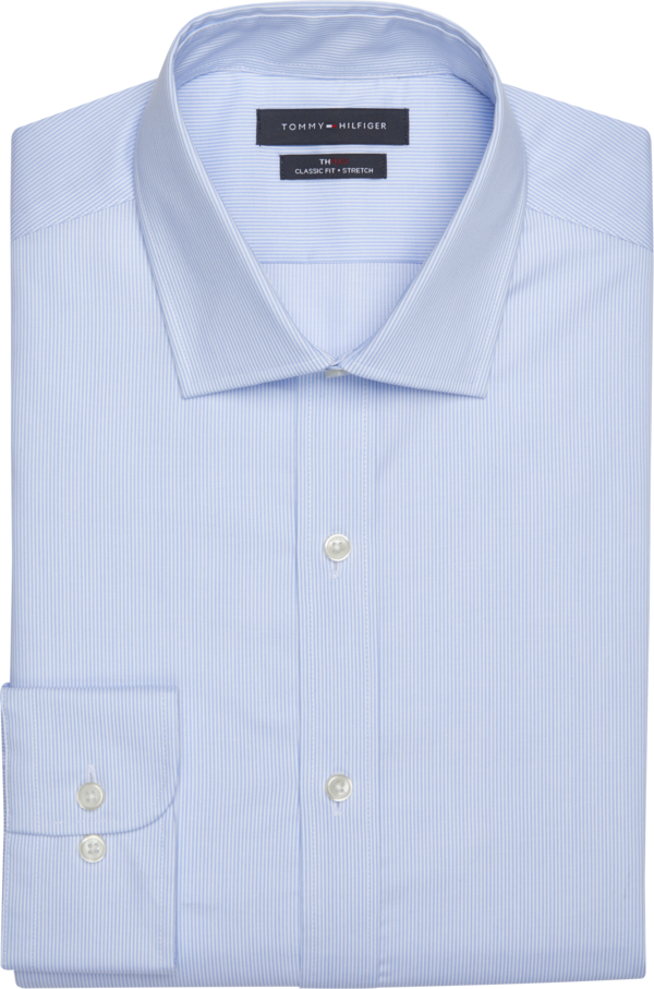 Tommy Hilfiger Big & Tall Men's Flex Classic Fit Spread Collar Dress Shirt Lt Blue Stripe - Size: 18 36/37 - Lt Blue Stripe - male