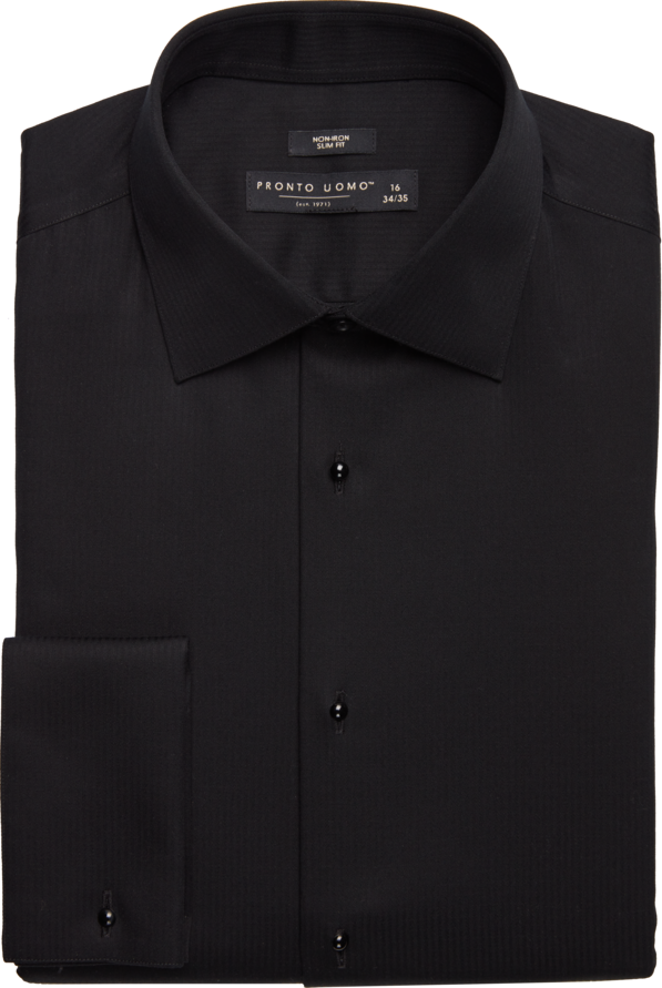 Pronto Uomo Big & Tall Men's Slim Fit French Cuff Tuxedo Formal Shirt Black Solid - Size: 20 36/37 - Only Available at Men's Wearhouse - Black - male