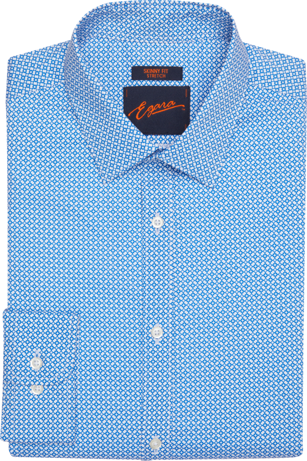 Egara Men's Skinny Fit Spread Collar Tapestry Dress Shirt Blue Fancy - Size: 16 1/2 32/33 - Blue - male