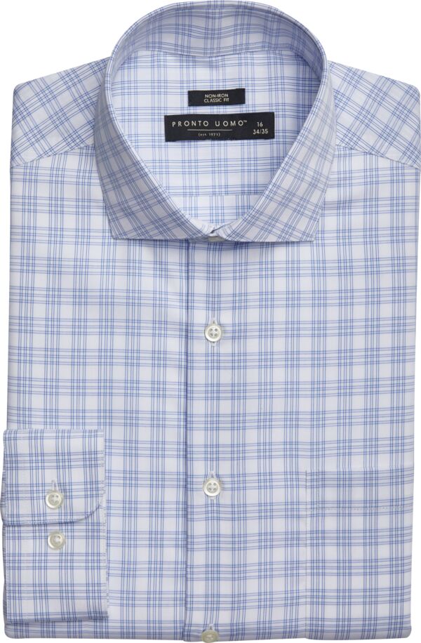 Pronto Uomo Big & Tall Men's Classic Fit Spread Collar Dress Shirt Blue Check - Size: 20 34/35 - Only Available at Men's Wearhouse - Blue - male