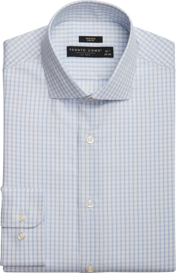 Pronto Uomo Men's Slim Fit Dress Shirt Blue Fancy - Size: 17 1/2 32/33 - Only Available at Men's Wearhouse - Blue - male
