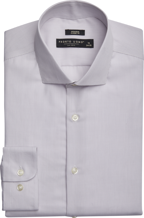 Pronto Uomo Big & Tall Men's Classic Fit Spread Collar Dress Shirt Lavender Check - Size: 17 36/37 - Only Available at Men's Wearhouse - Lavender Check - male