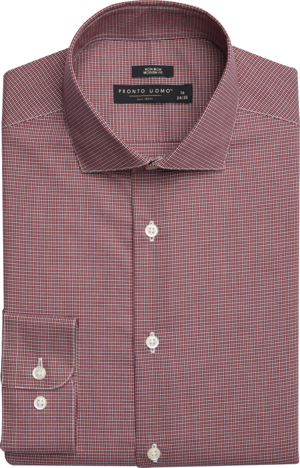 Pronto Uomo Men's Modern Fit Dress Shirt Burgundy Check - Size: 17 32/33 - Only Available at Men's Wearhouse - Burgundy Check - male