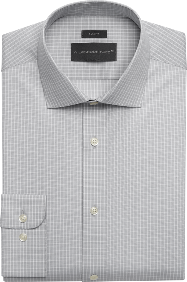 Wilke-Rodriguez Men's Slim Fit End-on-End Windowpane Plaid Dress Shirt Gray Check - Size: 17 1/2 32/33 - Gray Check - male
