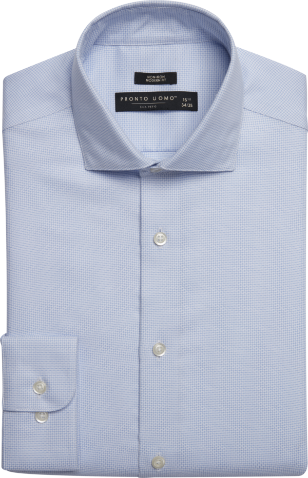 Pronto Uomo Men's Modern Fit Basketweave Dress Shirt Light Blue Check - Size: 14 1/2 32/33 - Only Available at Men's Wearhouse - Light Blue Check - male