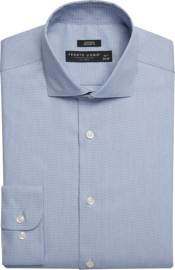 Pronto Uomo Big & Tall Men's Modern Fit Herringbone Dress Shirt Light Blue Check - Size: 18 34/35 - Only Available at Men's Wearhouse - Light Blue Check - male