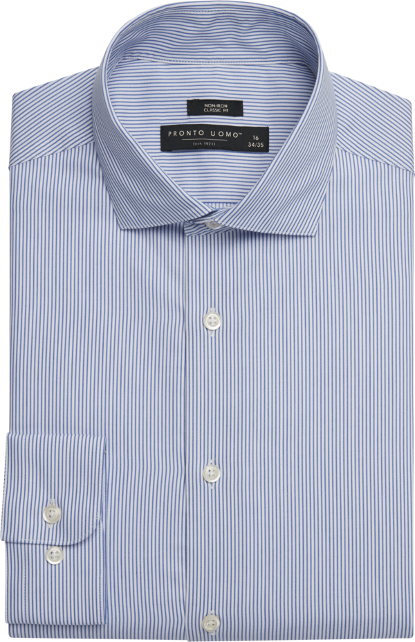 Pronto Uomo Men's Classic Fit Pinstripe Dress Shirt Blue Stripe - Size: 15 1/2 32/33 - Only Available at Men's Wearhouse - Blue - male