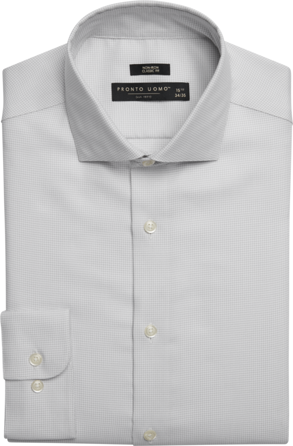 Pronto Uomo Big & Tall Men's Classic Fit Spread Collar Basketweave Dress Shirt Gray Fancy - Size: 18 34/35 - Only Available at Men's Wearhouse - Gray Fancy - male