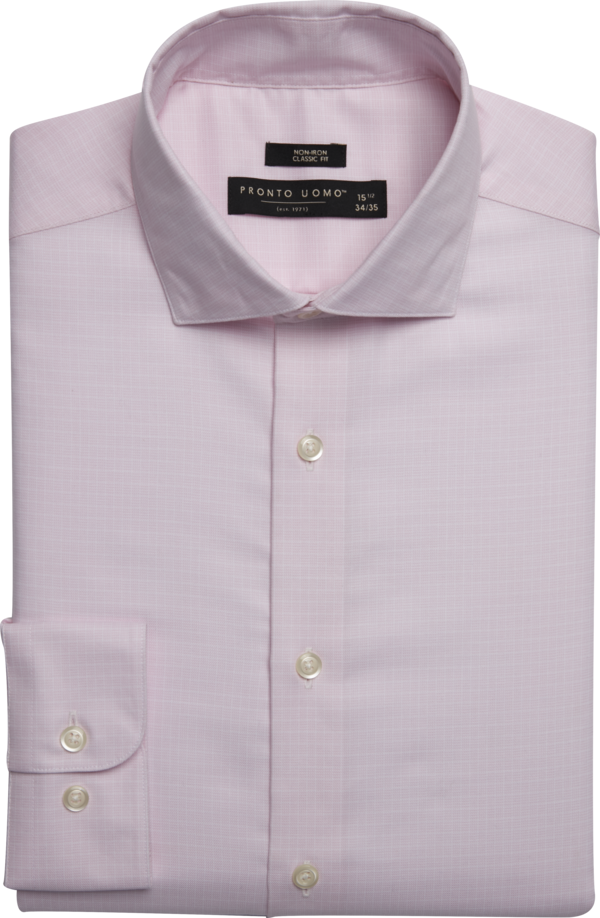 Pronto Uomo Men's Classic Fit Parquet Plaid Dress Shirt Pink Check - Size: 17 32/33 - Only Available at Men's Wearhouse - Pink - male