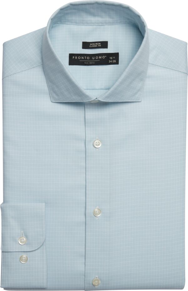 Pronto Uomo Big & Tall Men's Classic Fit Parquet Plaid Dress Shirt Blue Check - Size: 20 36/37 - Only Available at Men's Wearhouse - Blue - male