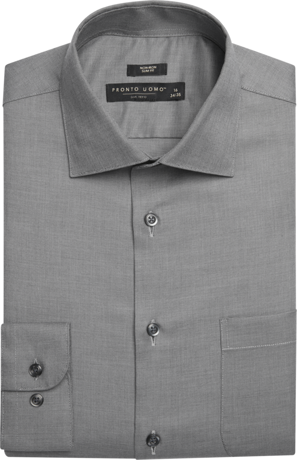 Pronto Uomo Big & Tall Men's Slim Fit Solid Sharkskin Dress Shirt Charcoal Solid - Size: 18 36/37 - Only Available at Men's Wearhouse - Gray - male