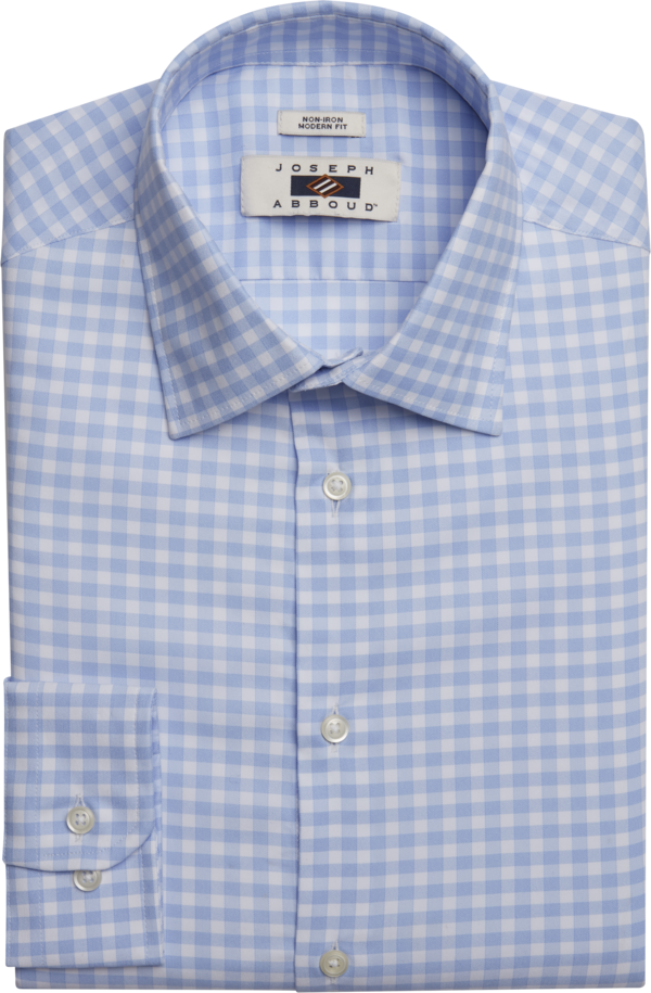 Joseph Abboud Men's Modern Fit Performance 4-Way Stretch Gingham Dress Shirt Light Blue Check - Size: 14 1/2 32/33 - Light Blue Check - male