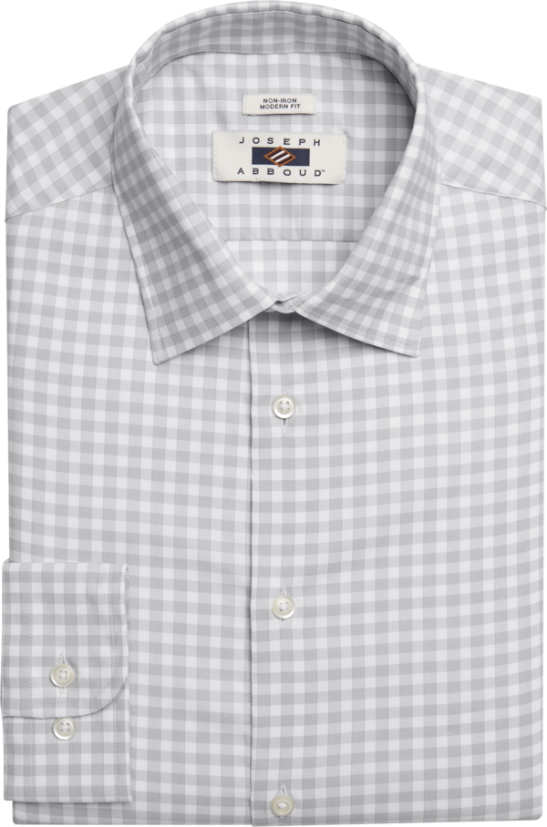 Joseph Abboud Men's Modern Fit Performance 4-Way Stretch Gingham Dress Shirt Gray Fancy - Size: 17 1/2 32/33 - Gray Fancy - male