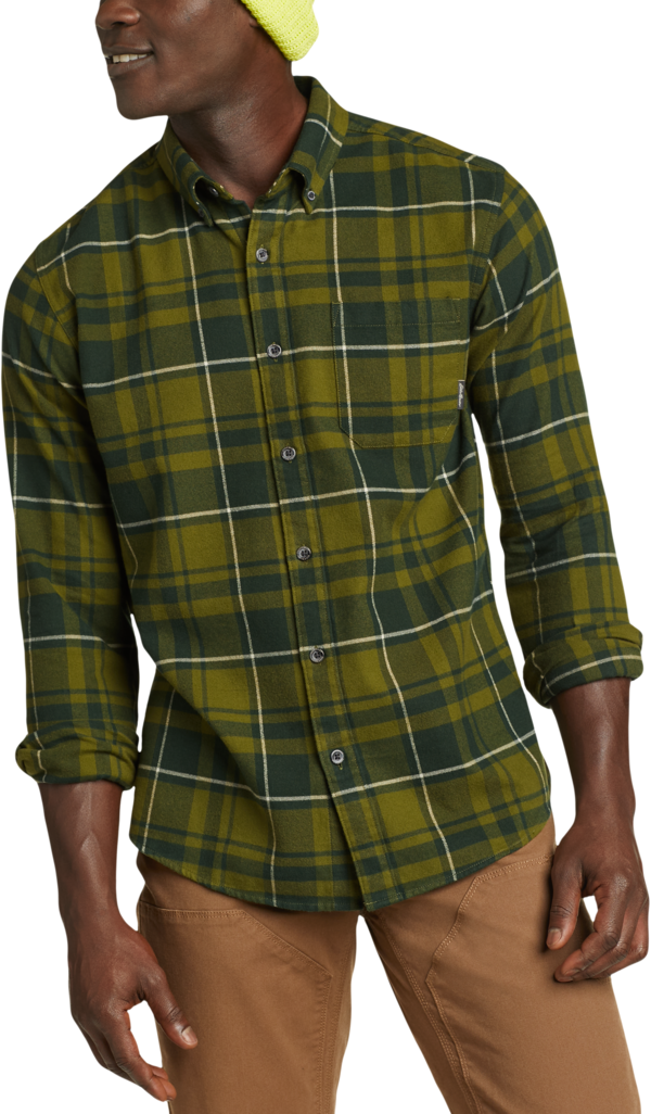 Eddie Bauer Men's Classic Fit Plaid Flannel Sport Shirt Dark Olive - Size: XL - Olive Green - male