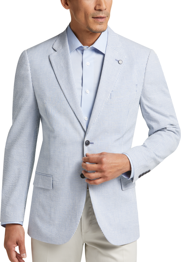 Nautica Men's Modern Fit Notch Lapel Seersucker Sports Coat Blue Seersucker - Size: 42 Regular - Blue Seersucker - male