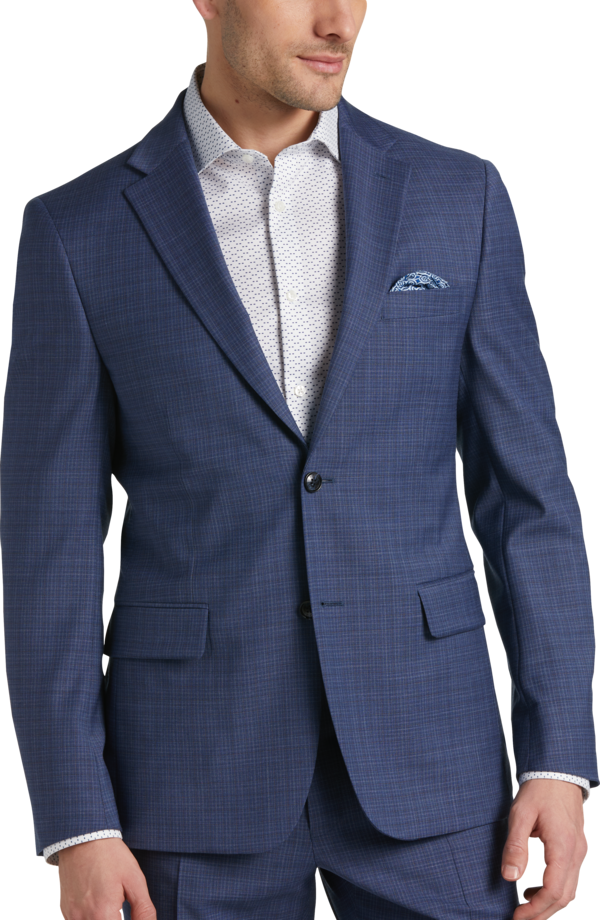 Tommy Hilfiger Modern Fit Men's Suit Separates Jacket Blue Plaid - Size: 38 Short - Blue - male