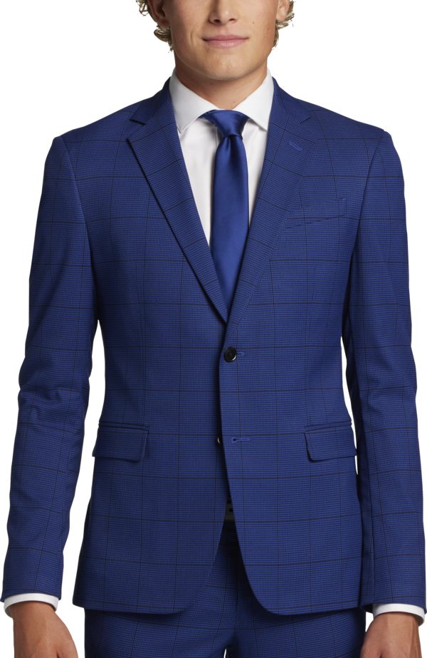 Egara Big & Tall Men's Suit Separates Slim Fit Jacket Cobalt Plaid - Size: 48 Long - Cobalt Plaid - male