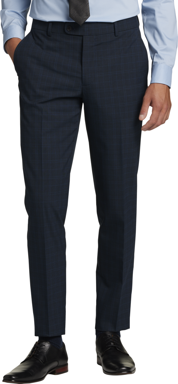 Wilke-Rodriguez Big & Tall Men's Suit Separates Slim Fit Pants Teal Plaid - Size: 48W x 30L - Teal - male