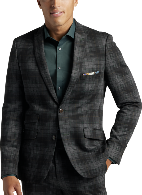 Paisley &Amp; Gray Paisley & Gray Men's Slim Fit Peak Lapel Suit Separates Jacket Char Pine Plaid - Size: 34 Regular - Char Pine Plaid - male