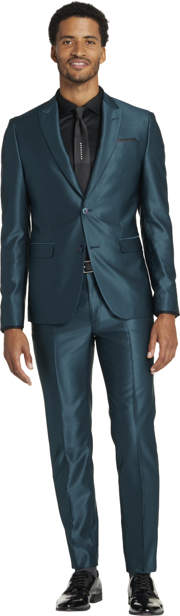 Egara Skinny Fit Peak Lapel Shiny Men's Suit Separates Jacket Teal - Size: 34 Regular - Teal - male