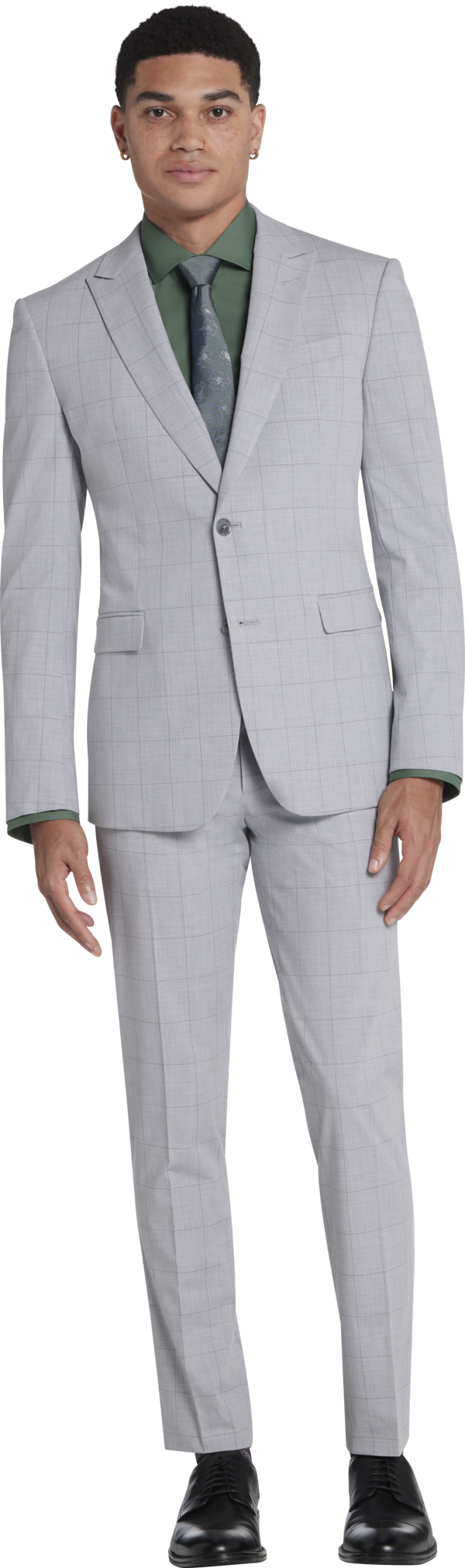 Egara Skinny Fit Peak Lapel Windowpane Men's Suit Separates Jacket Platinum Windowpane - Size: 34 Regular - Platinum Windowpane - male