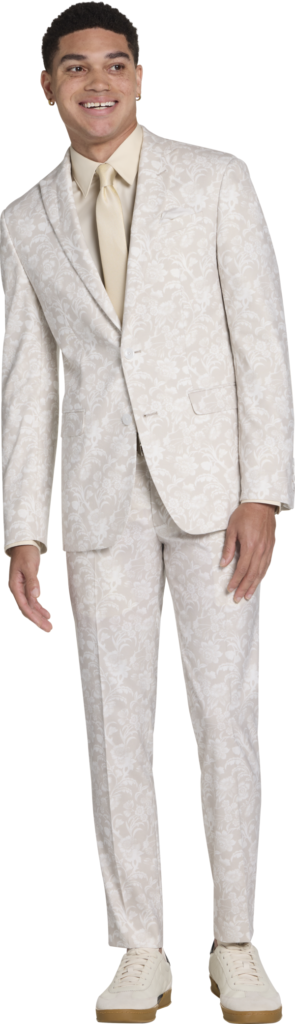 Egara Skinny Fit Peak Lapel Floral Men's Suit Separates Jacket Tan Floral - Size: 34 Short - Tan Floral - male