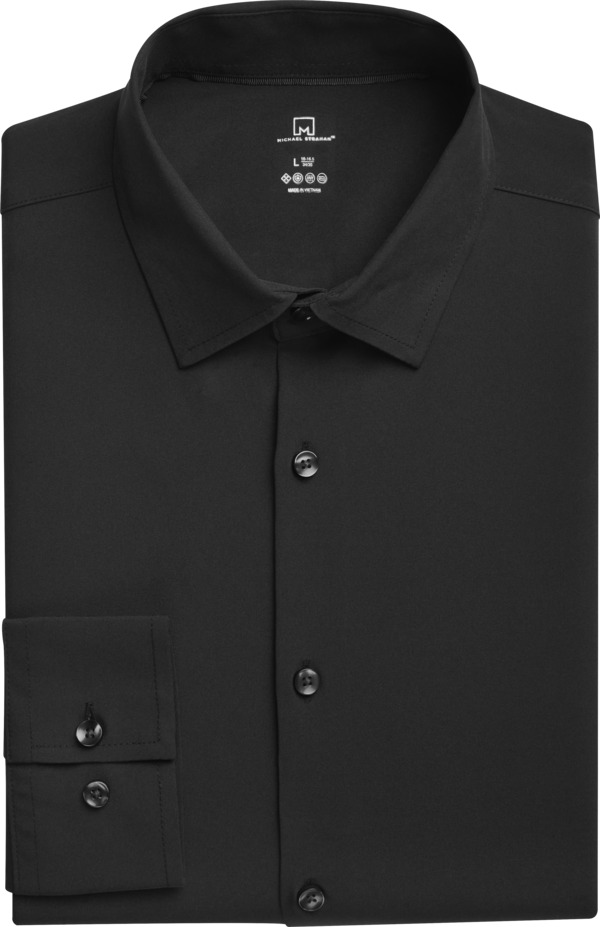 Collection by Michael Strahan Men's Michael Strahan Modern Fit Spread Collar Dress Shirt Black Solid - Size XXL 36/37 - Black - male