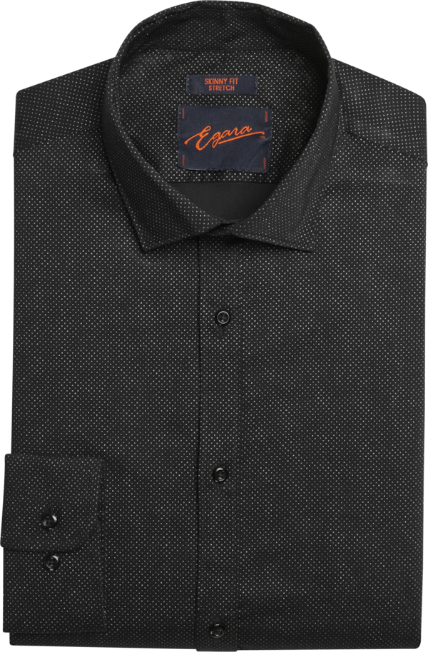 Egara Men's Skinny Fit Spread Collar Dot Dress Shirt Formal Black - Size: 17 34/35 - Formal Black - male