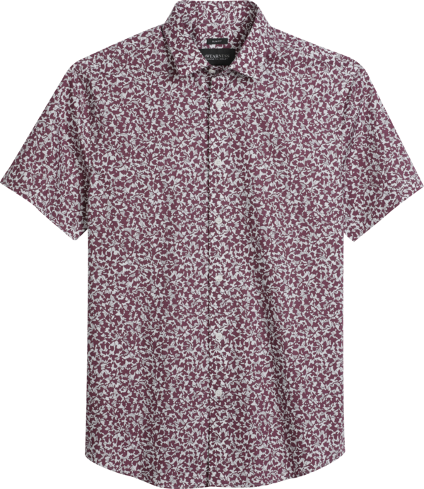 Awearness Kenneth Cole Men's Slim Fit Floral Vine Camp Shirt Burgundy - Size: XL - Dark Red - male