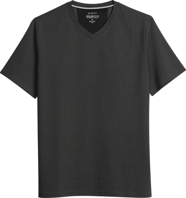 Awearness Kenneth Cole Big & Tall Men's Slim Fit V-Neck Jacquard T-Shirt Black - Size: XXL - Black - male