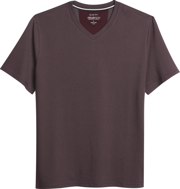 Awearness Kenneth Cole Big & Tall Men's Slim Fit V-Neck Jacquard T-Shirt Burg - Size: XXL - Burg - male