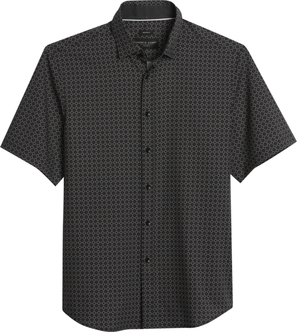 Pronto Uomo Big & Tall Men's Modern Fit Abstract Clover Short Sleeve Sport Shirt Black - Size: 2X - Only Available at Men's Wearhouse - Black - male